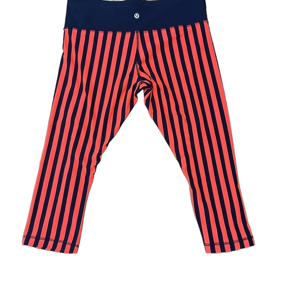 Pants - LULULEMON Wunder Under Crop Sea Stripe Navy Coral Leggings Sz 10 pants